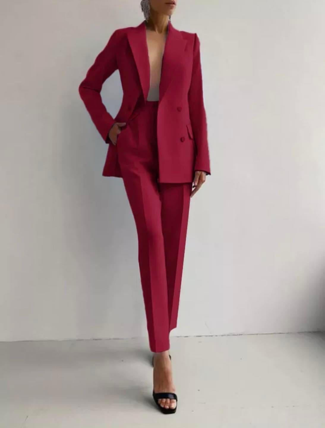 Tailleur doppiopetto giacca foderata pantaloni a sigaretta Made in Italy Taglie 38/58