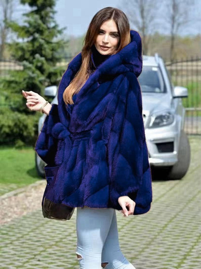 Eco-pelliccia con cappuccio e cintura in vita, Made in Italy 🇮🇹ecologica tutte le taglie disponibili
