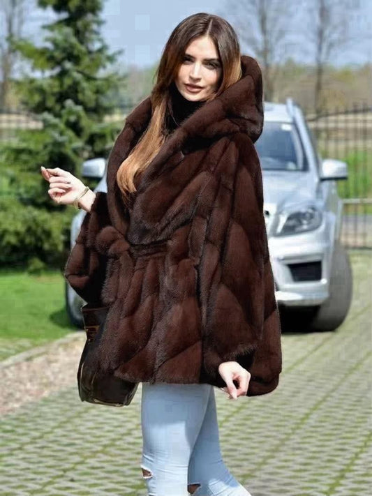 Eco-pelliccia con cappuccio e cintura in vita, Made in Italy 🇮🇹ecologica tutte le taglie disponibili